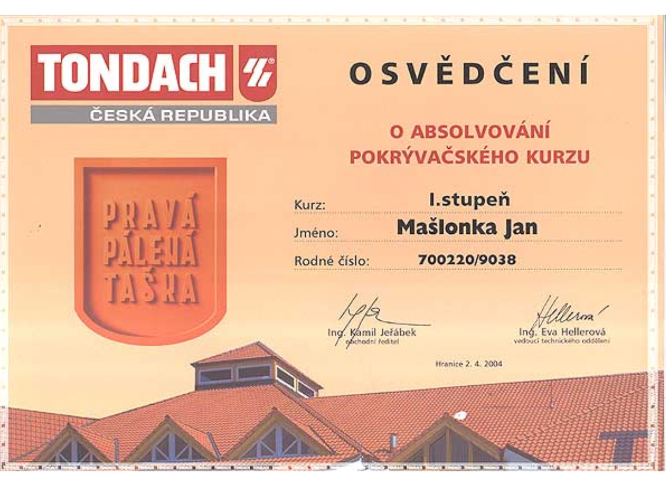 Certifikáty - Střechy Křížek