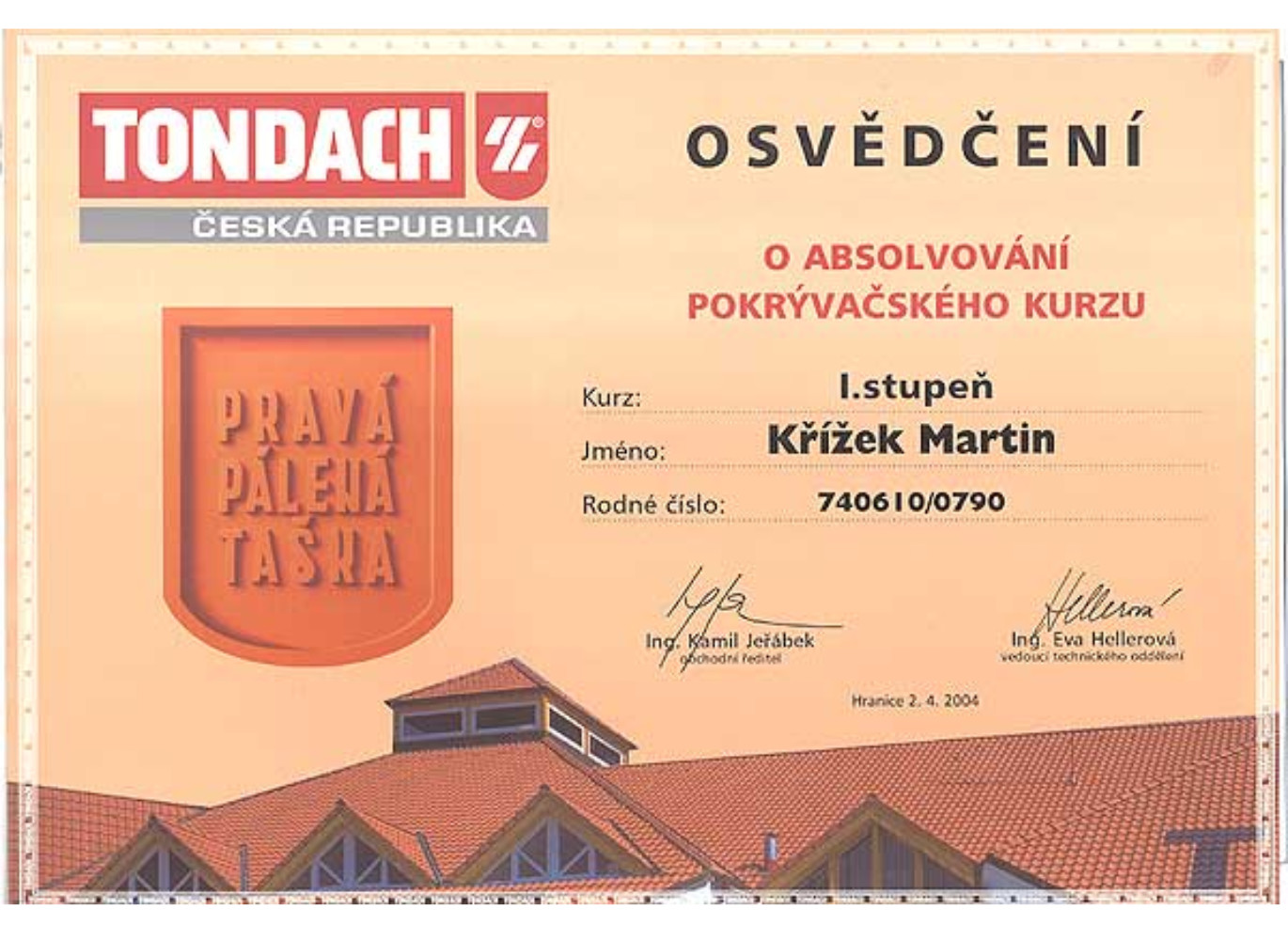 Certifikáty - Střechy Křížek