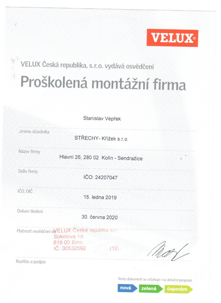 Certifikáty - Střechy Křížek